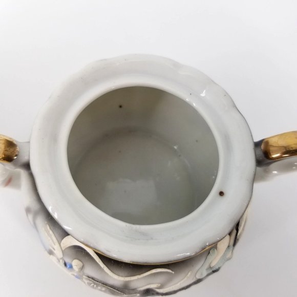 Dragon Ware Japanese Moriage Betsons Cream Sugar Bowl Set 2 With Lid Grey Blue - Picture 6 of 14